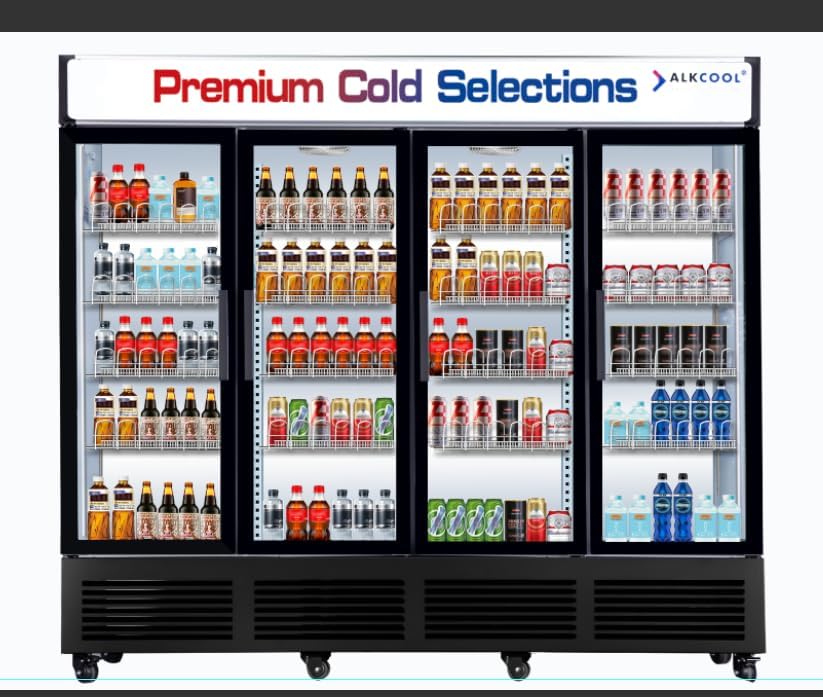 Commercial Beverage Refrigerator Display Fridge,85 Cu Ft Four Glass Door Upright Merchandiser Drink Cooler with LED Light Adjustable Shelves,ETL Approval,80