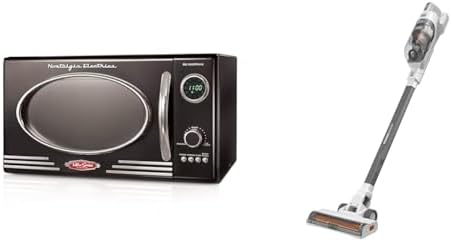 Nostalgia Retro Countertop Microwave Oven & BLACK+DECKER POWERSERIES+ 20V MAX Cordless Vacuum, LED Floor Lights, Autosense Technology, For Multi-Surfaces (BHFEA520J), White