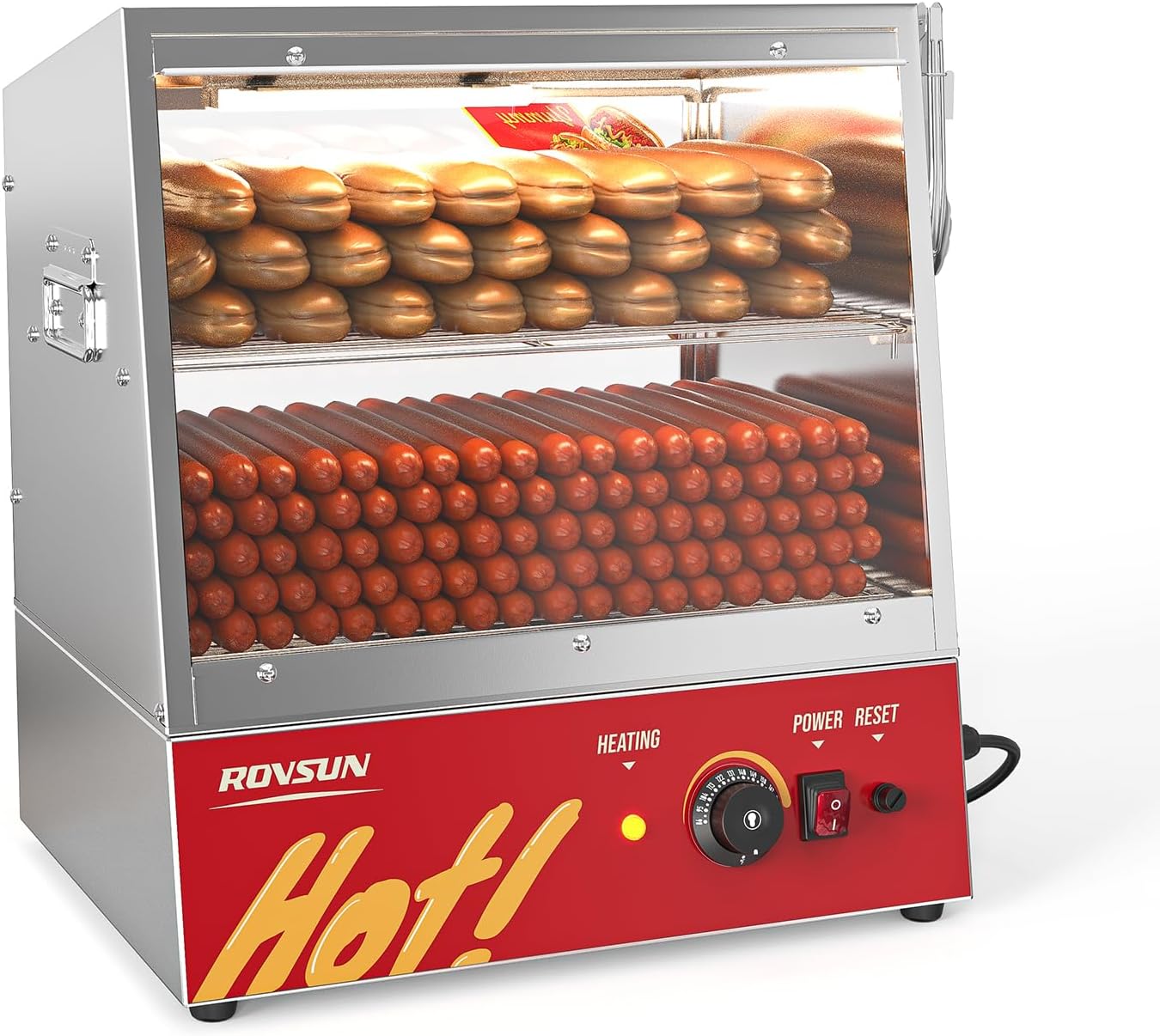 ROVSUN Hot Dog Steamer 175 Hot Dogs & 40 Buns Capacity, 32QT/30L Hut Steamer Hot Dog Steamer and Bun Warmer Cooker 2-Tier with Removable Shelves Food Clip for Concession Stand Party Event