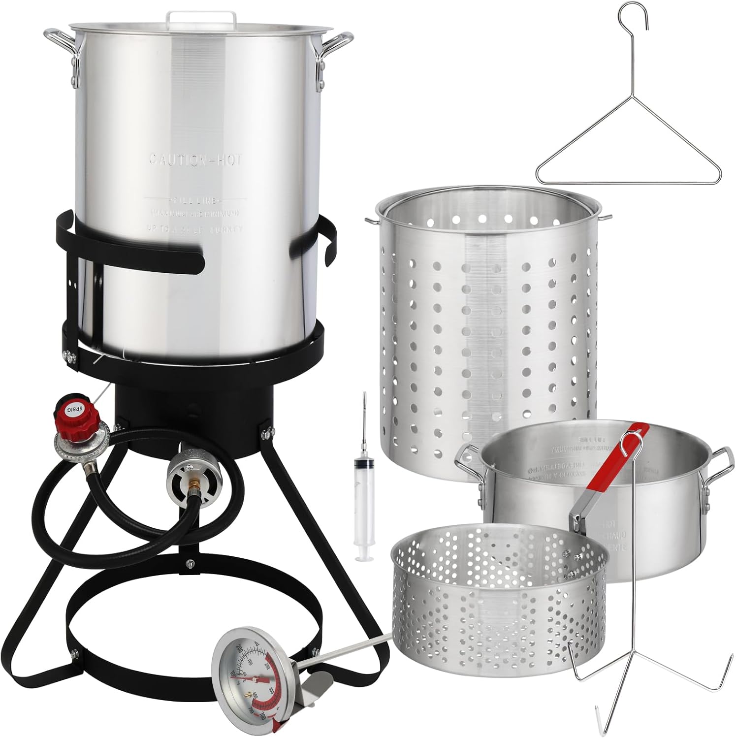Karl home 30QT Turkey Fryer & 10QT Fish Fryer Kit w/ 55,000BTU Propane Stove, Aluminum Outdoor Deep Fryer & Seafood Boiler Steamer w/Baskets, Thermometer, Marinade Injector, Turkey Rack & Rack Lifter