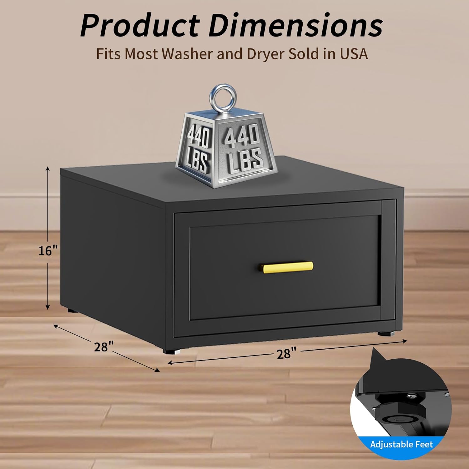 2 Pack Metal Washer and Dryer Pedestal, 28''W Heavy Duty Washing Machine Base Stand with Storage Drawer, Universal Fit Anti-Vibration Laundry Pedestal for Washer and Dryer, 440 LBS Capacity