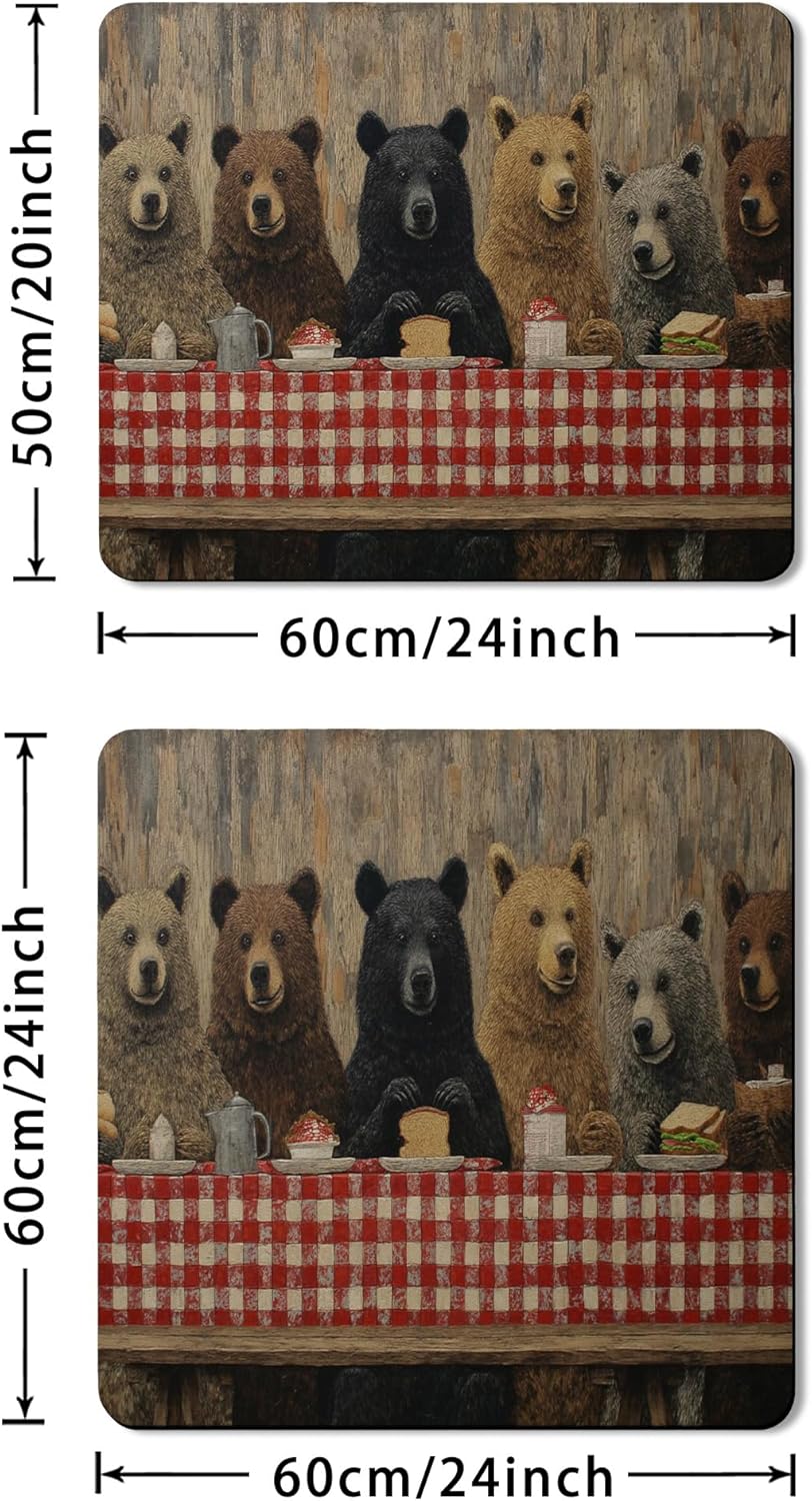 Bear Family Washer Dryer Top Protector Mat, Rustic Animal Print Laundry Machine Dust Covers, Cozy Farmhouse Rubber Anti-slip Waterproof Mats for Laundry Room 24x24 Inch