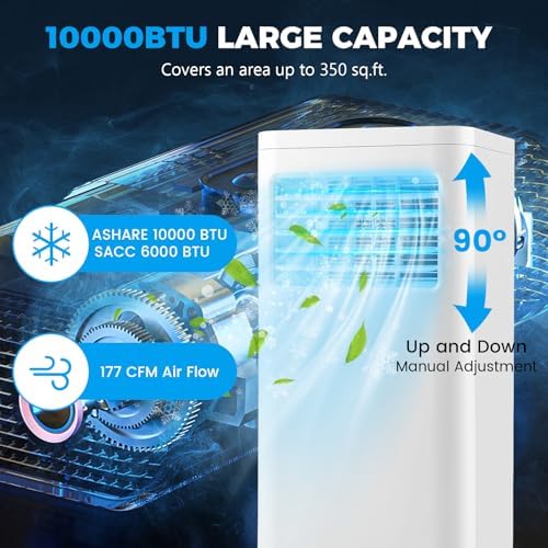 PETSITE Portable Air Conditioner, 10000 BTU Personal AC Cooling Unit with Remote Control, 24H Timer, Window Kit & Wheels for Bedroom, Cools up to 350 Sq. Ft