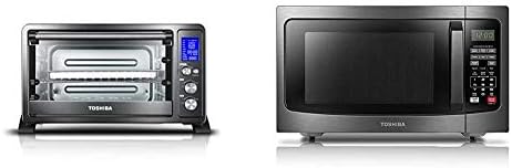 Toshiba AC25CEW-BS Digital Toaster Oven & EM131A5C-BS Microwave Oven with Smart Sensor, Easy Clean Interior, ECO Mode and Sound On/Off, 1.2 Cu.ft, Black Stainless Steel