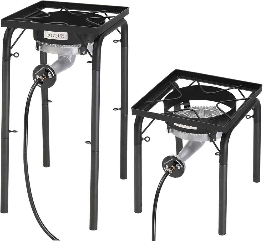 ROVSUN 200,000 BTU Powerful Propane Burner, High Pressure Portable Single Gas Stove Cooker with Adjustable Height & 20psi Regulator for Outdoor Camp Cooking Home Brewing Turkey Frying Maple Syrup Boil