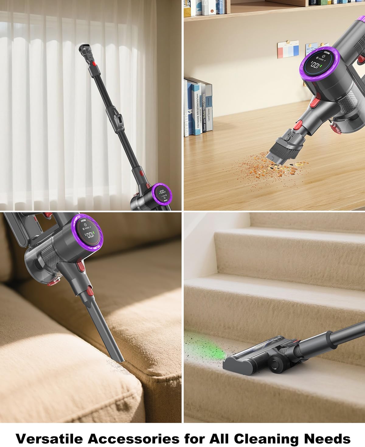 Cordless Vacuum Cleaner, Stick Vacuum Foldable Rechargeable, Powerful Suction Lightweight Vacuum Cleaners for Home,Anti-Tangle,Self Standing for Pet Hair Hardwood Floor Carpet