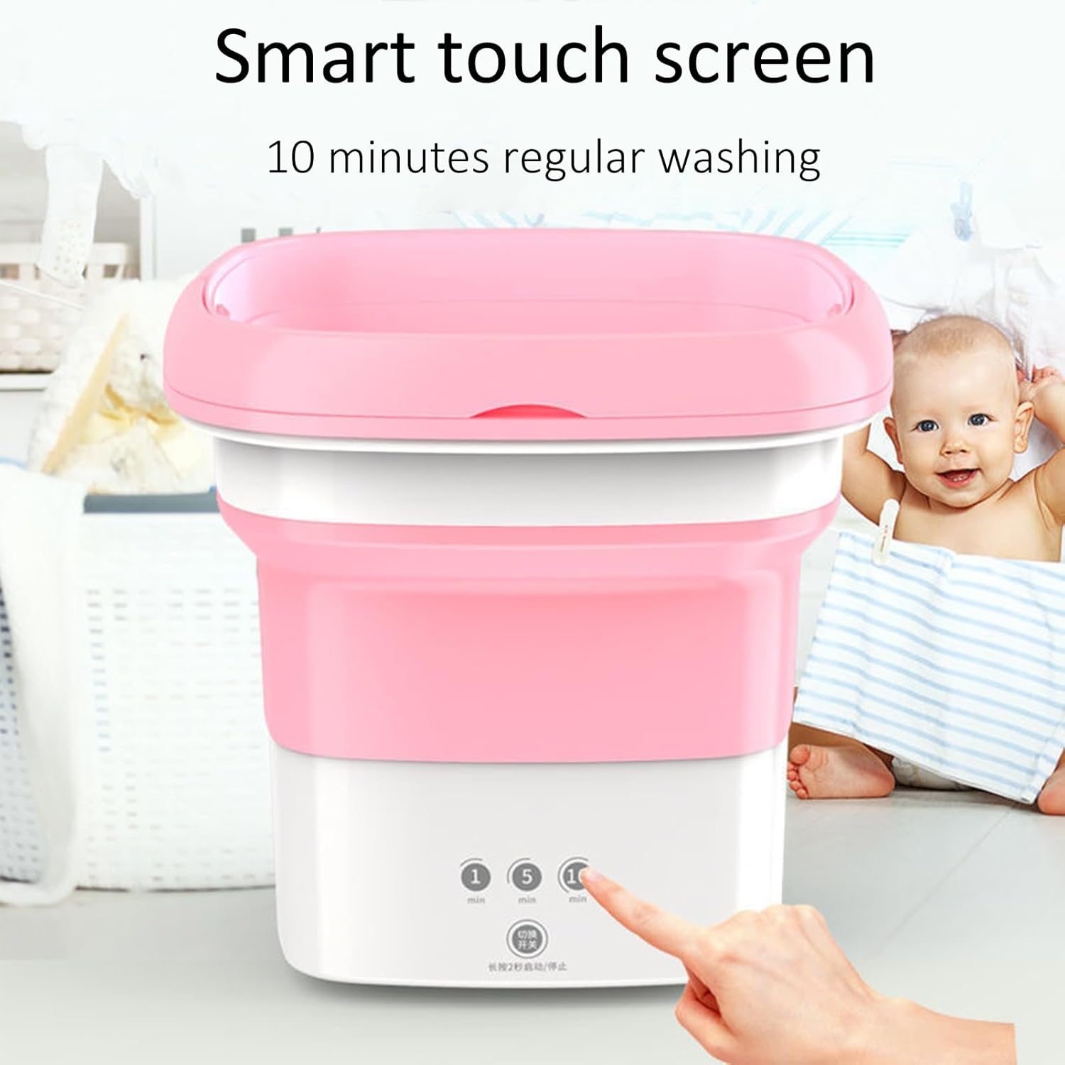 Portable Washing Machine, Mini Washing Machine Foldable, 4.5l with Drain Basket, for Baby Washing Machine Apartment, Laundry, Camping, Rv, Travel (Color : Pink)
