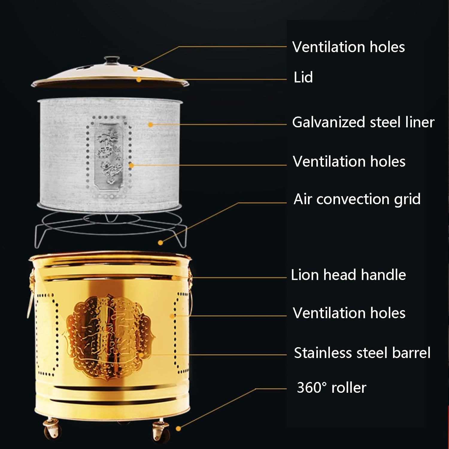 Stainless Steel Outdoor Smokeless Burn Barrel for Paper, Leaf, Trash - Garden Incineration Barrel