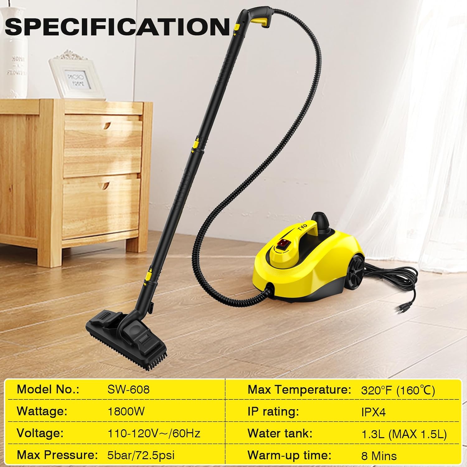 TVD Steam Cleaner, Heavy Duty Canister Steamer with 26 Accessories, Steam Mop with 5M Extra-Long Power Cord for Home Floor Cleaning, Car Detailing, Grout, Upholstery.