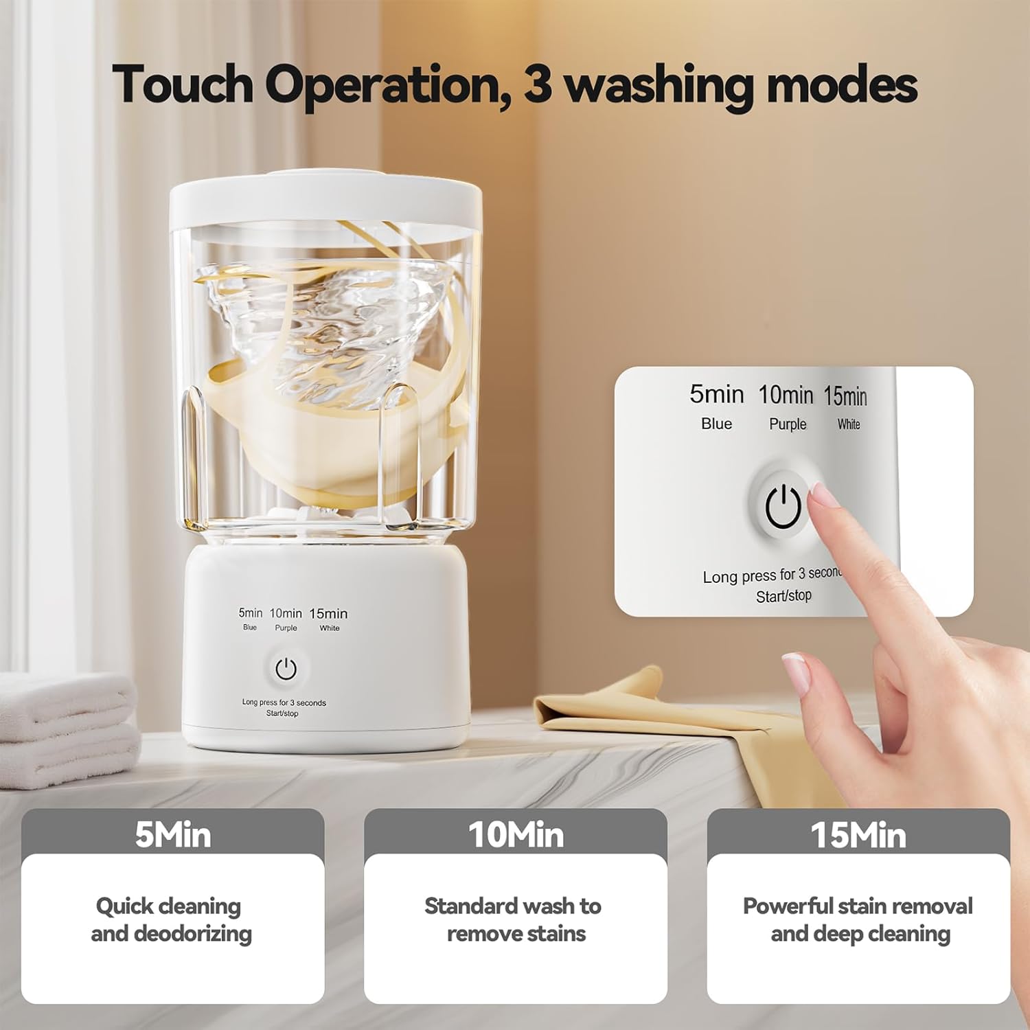 Portable Mini Washing Machine, Compact Portable Washer and Makeup Brush Cleaner, Underwear Washing Machine for Scoks & Small Clothes Idea for Home, Dorm, RV, Hotel & Camping (White)