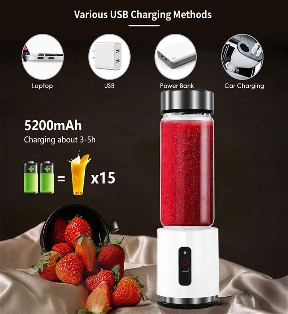 Portable Blender, Mini Blender Smoothie Maker with USB Rechargeable Electric Blender Professional Commercial for Vegetables and Fruit Smoothie Maker Blender Food Processor 4000Mah 380Ml