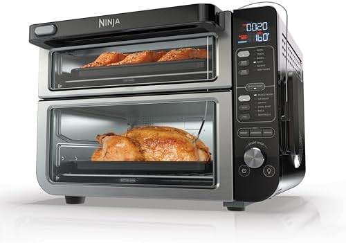 Ninja DCT451 12-in-1 Smart Double Oven with FlexDoor, Thermometer, FlavorSeal, Smart Finish, Rapid Top Convection and Air Fry Bottom , Stainless Steel