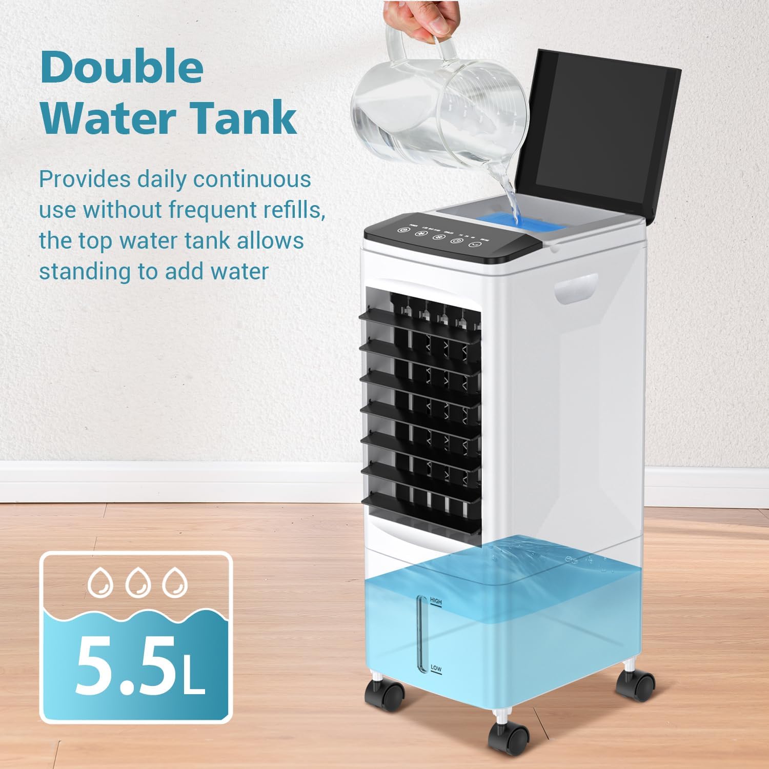 Portable Air Conditioners, 3-IN-1 Evaporative Air Cooler 3 Speed, 60° Oscillation, Remote Control & 1-7H Timer, 60W Energy Saving, Portable Space Cooler for Home Office Dorm