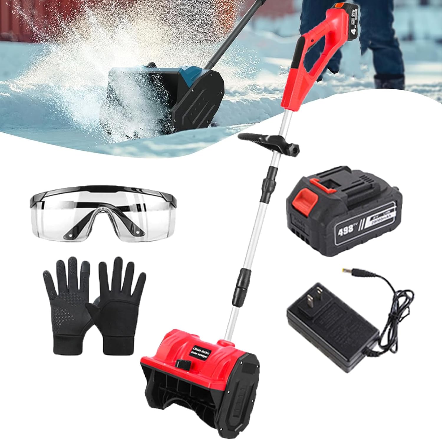 Electric Snow Shovel, Cordless Snow Blower, 26ft Throwing Distance with 3000mAH Battery and Charger for Snow Removal,Red-1Battery