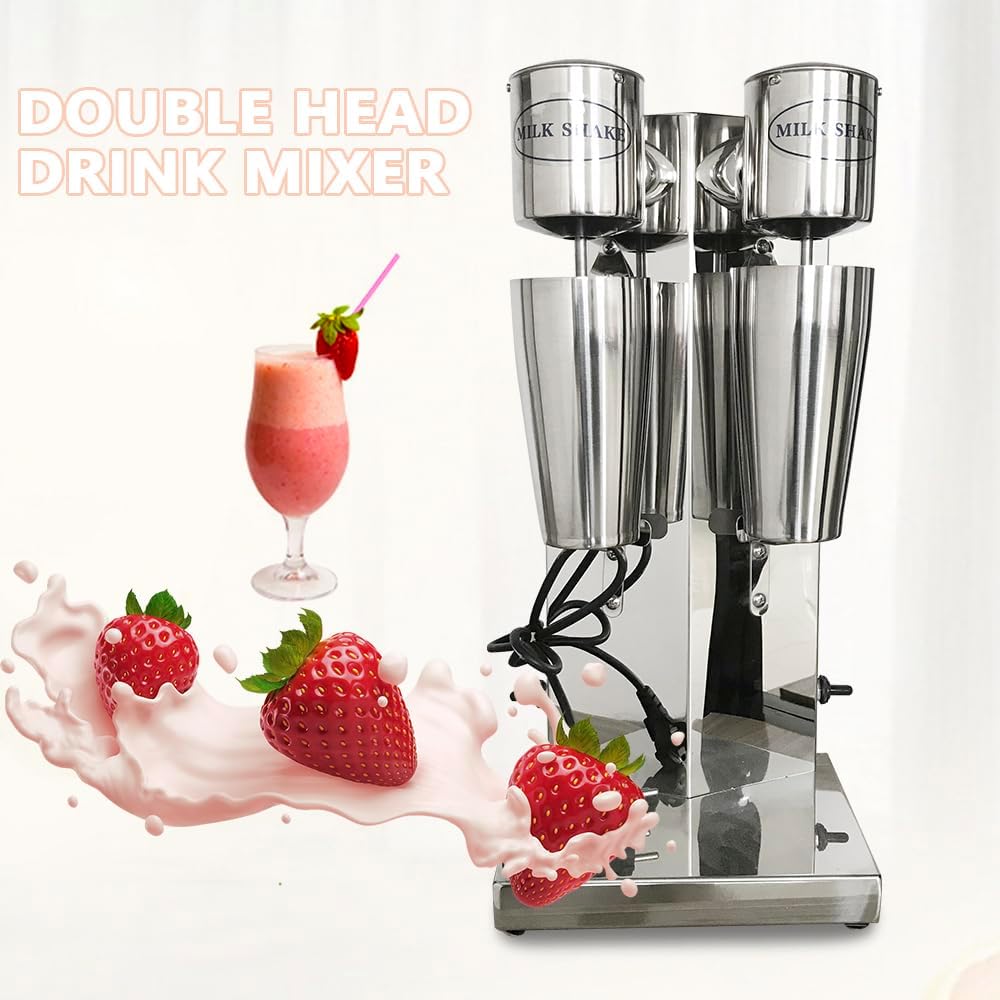 Milkshake Maker, Double Head Milk Shake Machines, 180W Commercial Milk Shake Maker 2-Speed Blender Electric Milkshake Makers Machine with 27.05 oz Stainless Steel Cups, 110V