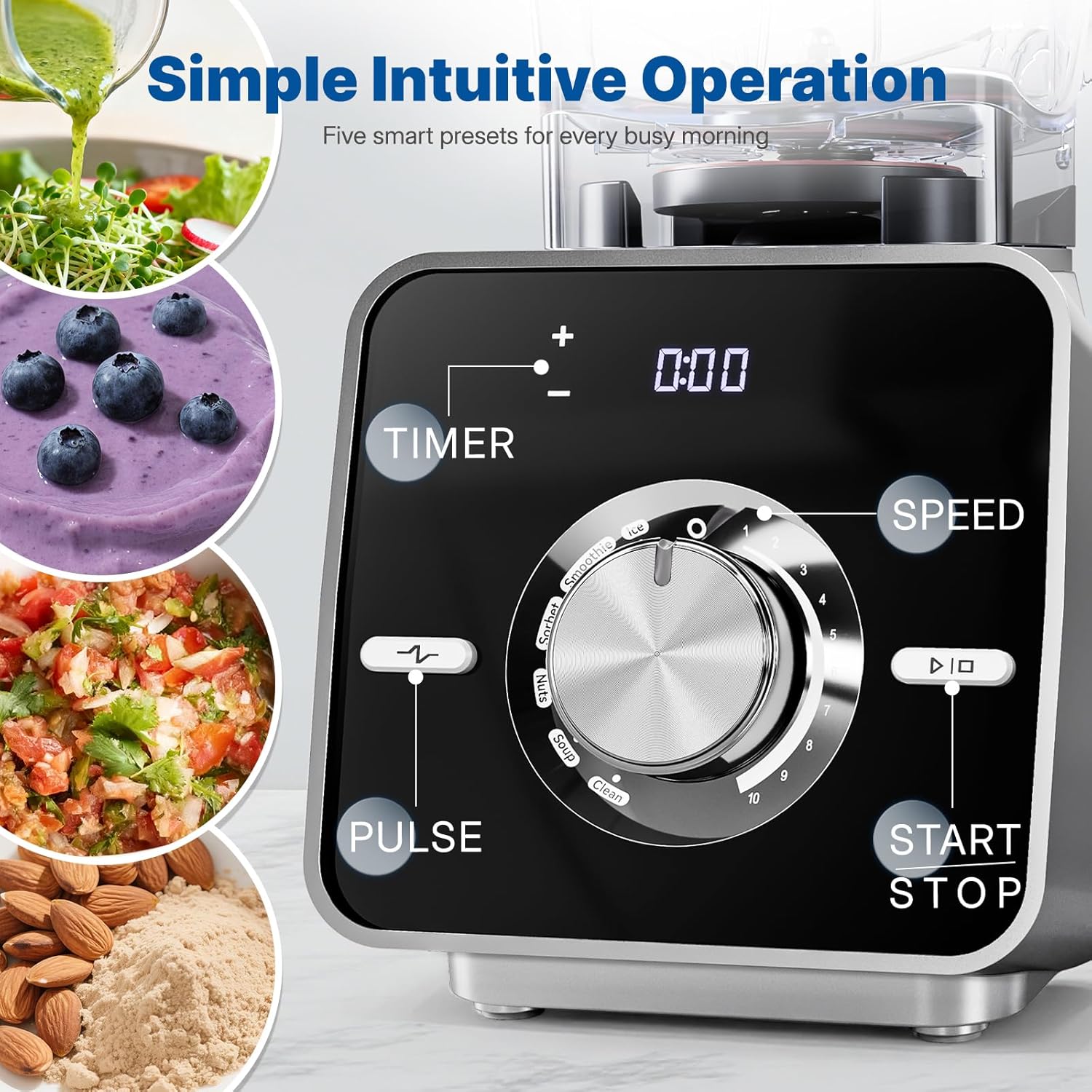 Home Blender, 1400W High-Speed Blender for Ice Crushing Power, Stainless Steel Blades, Kitchen Timer, 10 Speeds, 6 Programs for Smoothies, Frozen Drinks, Self-Cleaning, 64oz Bulk Production