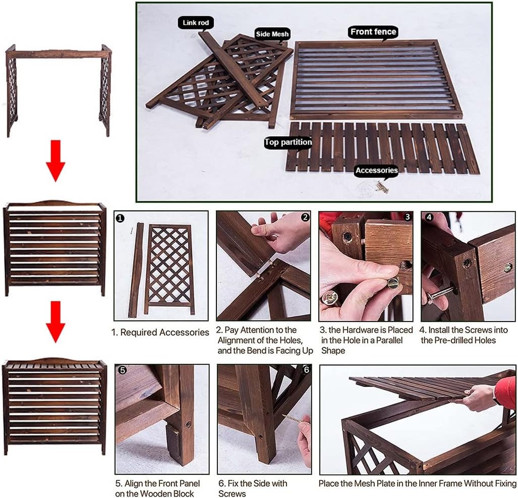 Air Conditioner Fence Screen, Solid Wood Air Conditioning Covers Outdoor, Weatherproof Shutters Central Air Conditioner Covers for Outside Units 120 * 58 * 100Cm