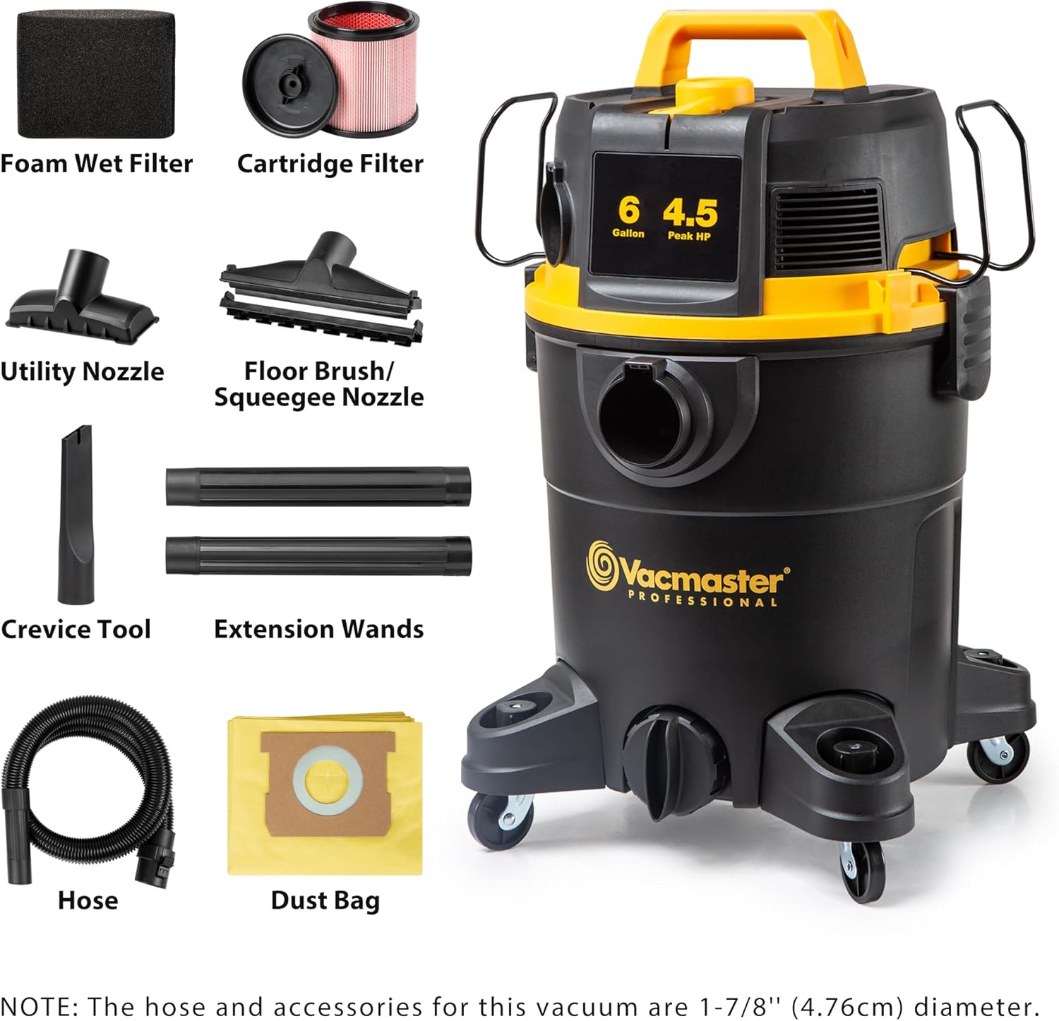 Vacmaster Professional 6 Gallon 4.5 Peak HP Wet/Dry Vacuum with Self-Cleaning Filter System - VDK611PF 0201