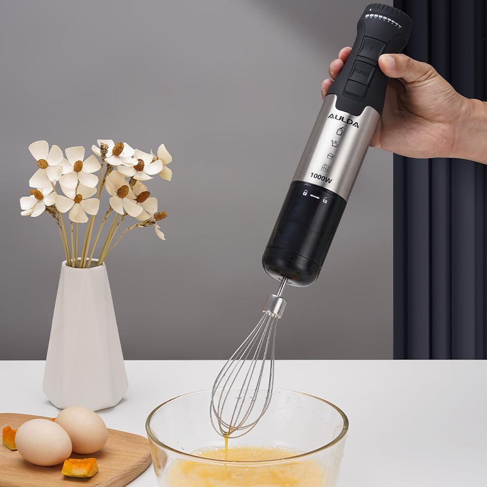 1000W 5-in-1 Immersion Hand Blender - 20 Speeds, Stainless Steel Stick Blender with Mixing Beaker, Chopper Bowl, Milk Frother, Egg Whisk for Smoothie, Baby Food, Sauces Red,Puree, Soup
