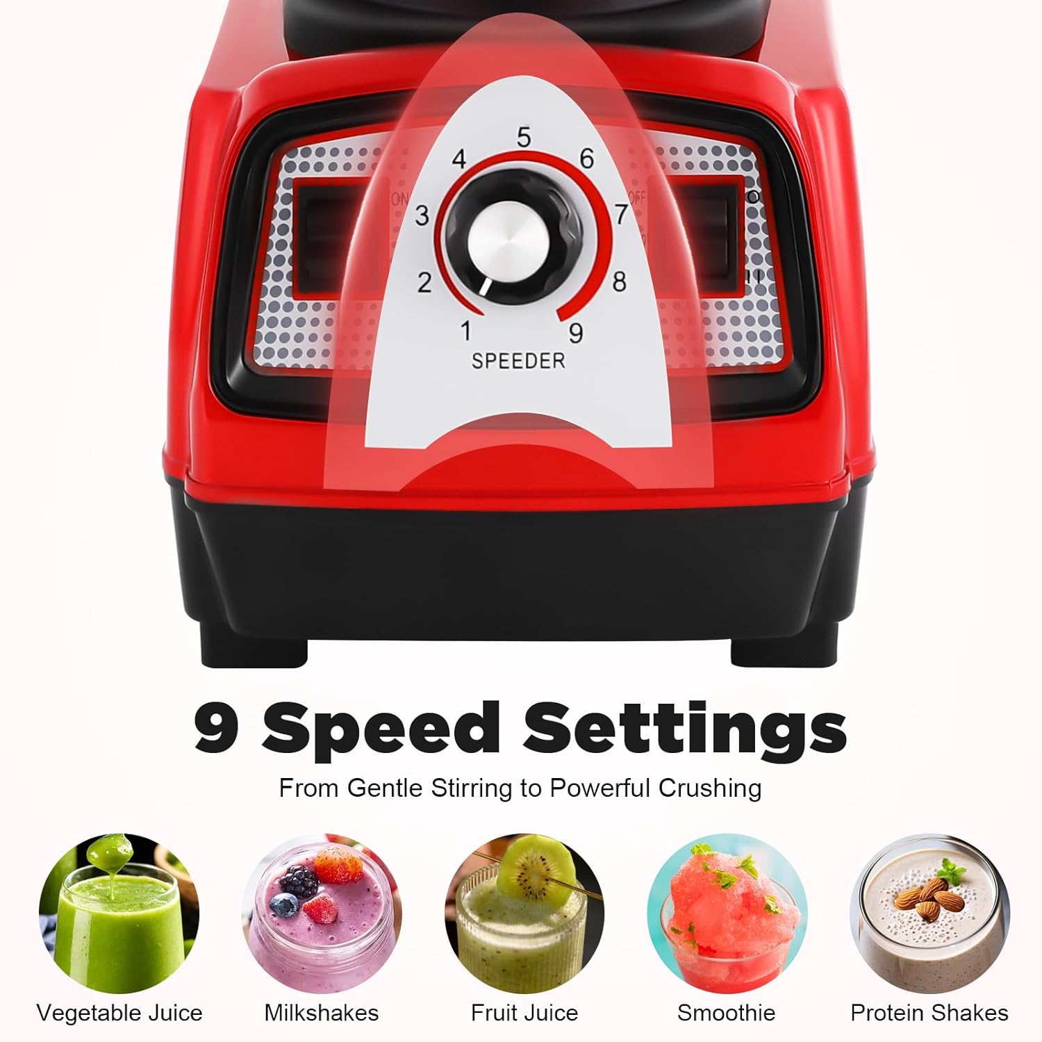 Commercial Blender 2200W Countertop, 4L Capacity Stainless Steel Blades with 9 Speed Settings, Chop/Dice/Pulse Ice Crushing Machine for Smoothies Shakes Home Restaurants Bars