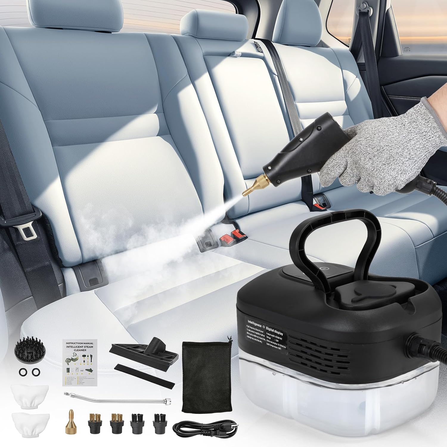 BEAMNOVA Steam Cleaner for Car Detailing 1.2L (41oz) Water Tank Portable Handheld Steamer for Cleaning Steam Gun High Pressure Multipurpose Steam Machine, Black