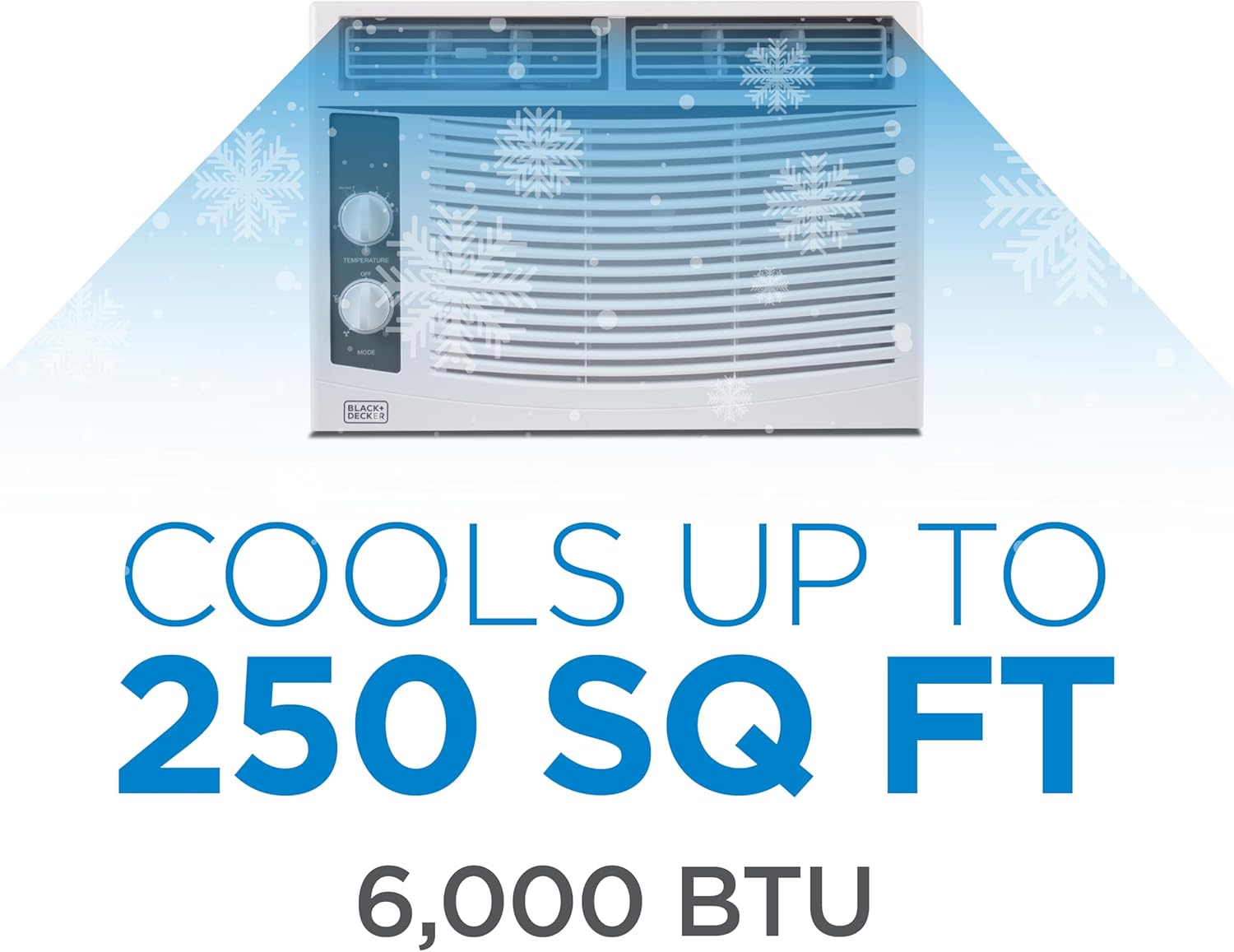 BLACK+DECKER Window Air Conditioner 6,000 BTU, AC Window Unit Cools Up to 250 Square Feet, Window AC Unit with Remote Control, 3 Cooling Speeds and Fan Only Function, BWAC06WTB, White
