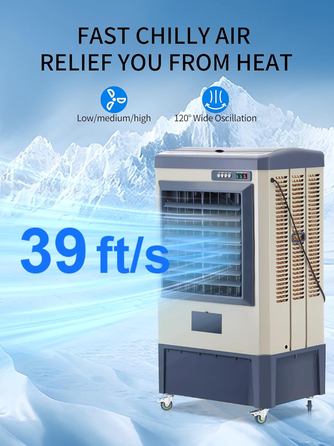Uthfy 48” Evaporative Air Cooler, 6500 CFM Swamp Cooler Air Conditioner with 19 Gal Water Tank, 5 Ice Packs, 120° Oscillation, Portable AC with 3 Speeds for 16000 Sq.ft Outdoor, Patio, Warehouse Use