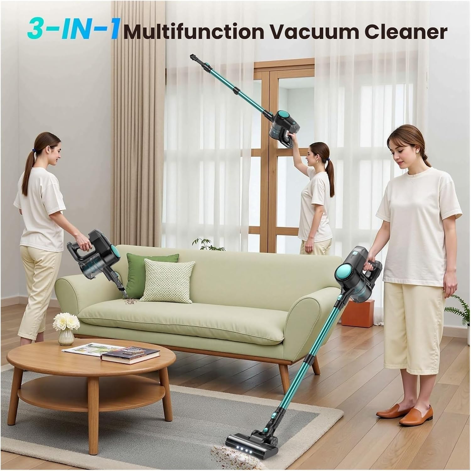 Cordless Vacuum Cleaner 20Kpa Powerful 6 in 1 Lightweight Handheld Stick Vacuum Flexible LED Head Compatible with INSE N3T