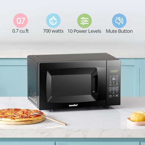 COMFEE' EM720CPL-PMB Countertop Microwave Oven with Sound On/Off, ECO Mode and Easy One-Touch Buttons, 0.7cu.ft, 700W, Black