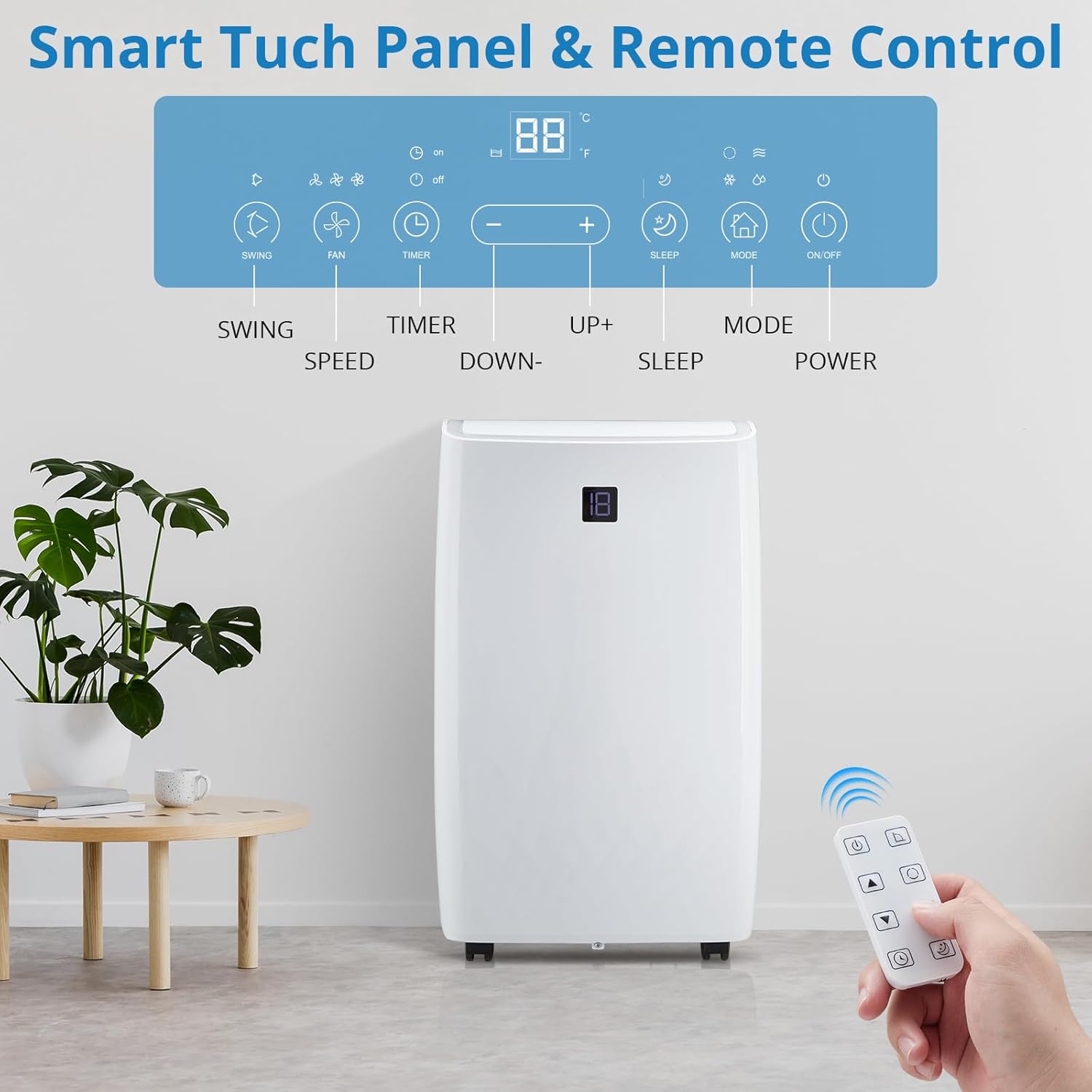 14,000 BTU Portable Air Conditioners, Cools Up to 750 Sq.Ft, Auto-Evaporation Low Noise, 3 in-1 Portable AC Unit with Remote Control Fits for Large Room, Office, Garage, White