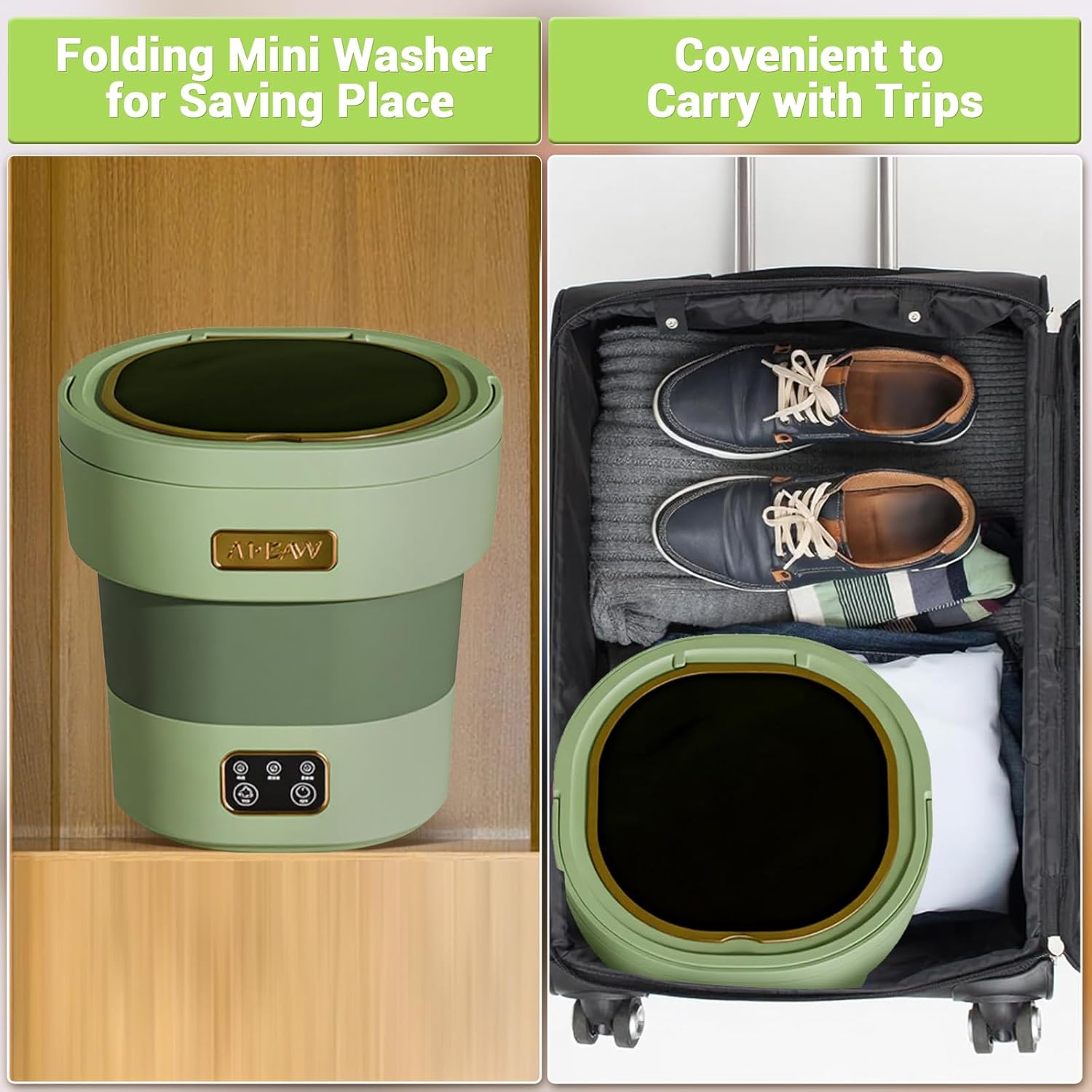 Portable Washing Machine, Mini Washer 12L Upgraded Large Capacity Foldable Washer Deep Cleaning of Underwear Small Baby Clothes Suitable for Apartments Dormitories Hotels