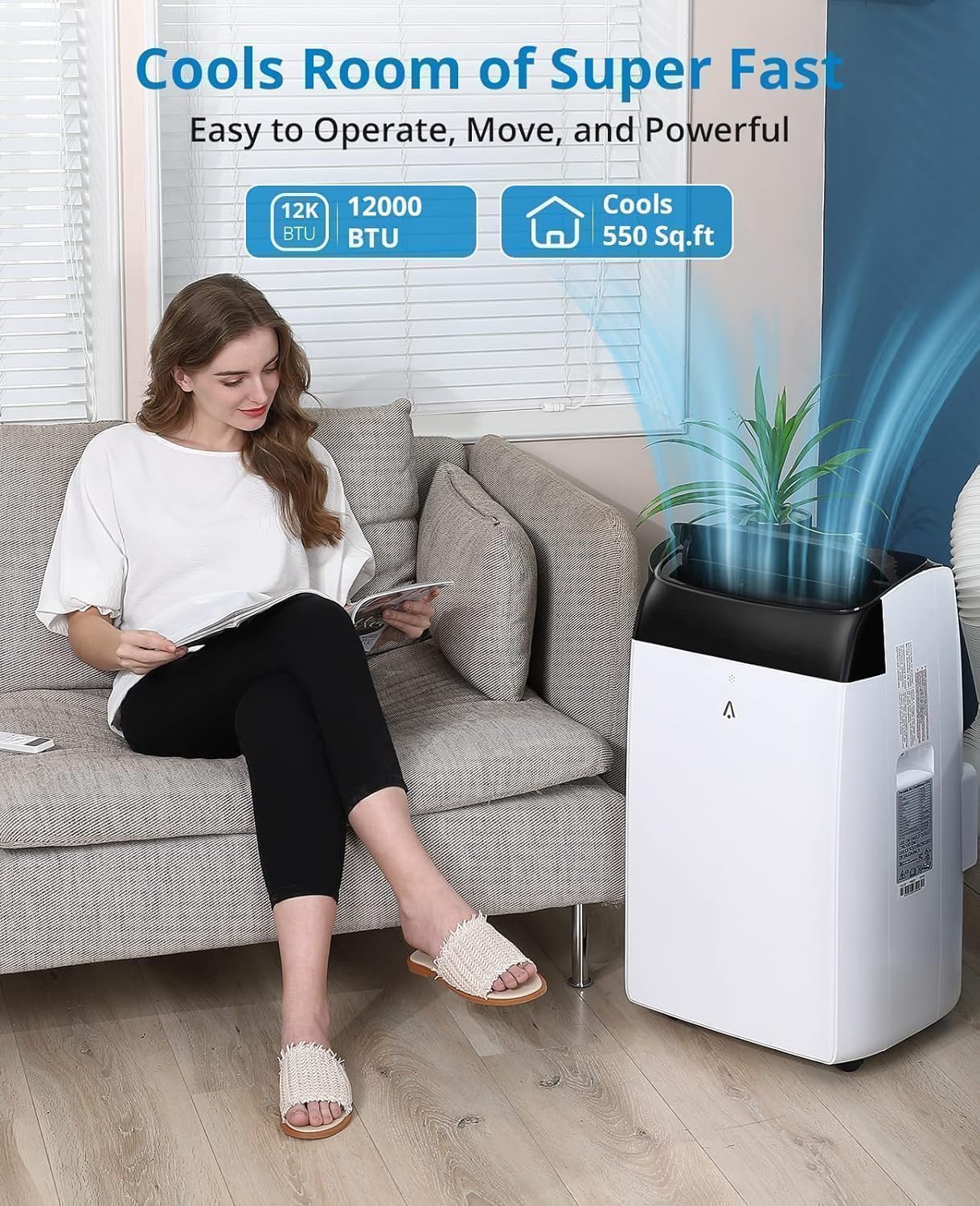 12,000 BTU Portable Air Conditioner - 3-In-1 Cooling, Dehumidifier & Fan, Cools 550 Sq.Ft, LCD Remote, Window Kit Included for Bedroom/Office，Black top cover，US regulations
