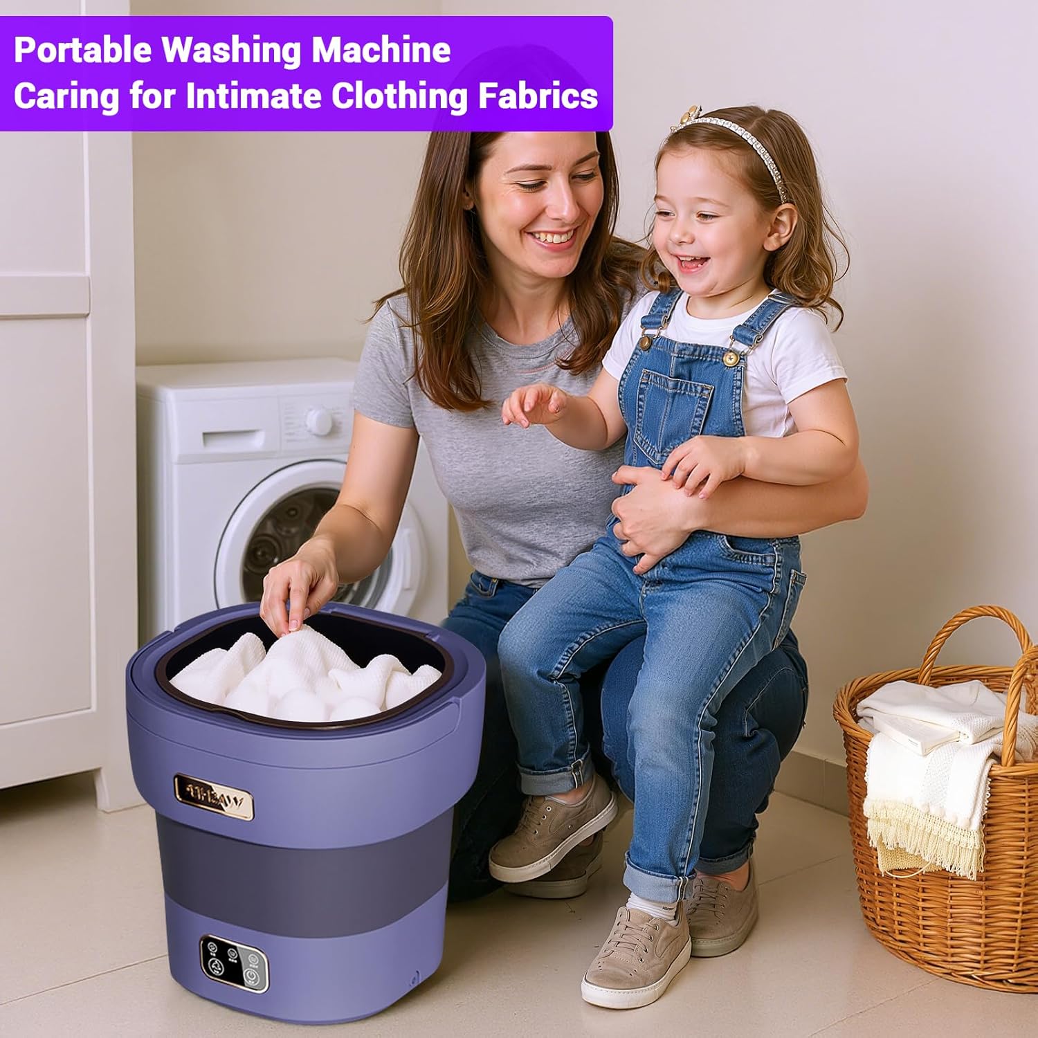 Collapsible Large Capacity Mini Washing Machine – 12L Portable Washer with Spin Basket, Upgraded Deep Cleaning for Underwear, Socks, Small Laundry