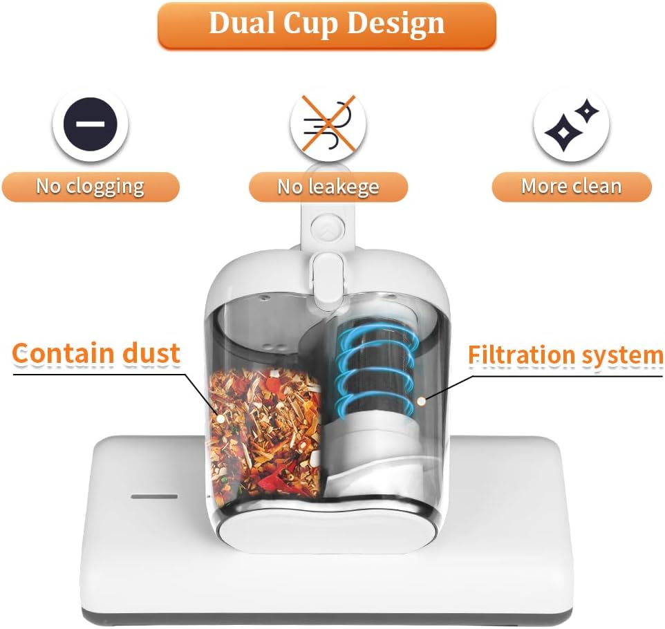 Laymi Mattress Vacuum Cleaner with UV-C Light, 450W Powerful Handheld Bed Vacuum with High Beating Roller Brush, True HEPA Filter, XL Dual Larger Dust Cup for Deep Cleaning of Dust & Pet Hair