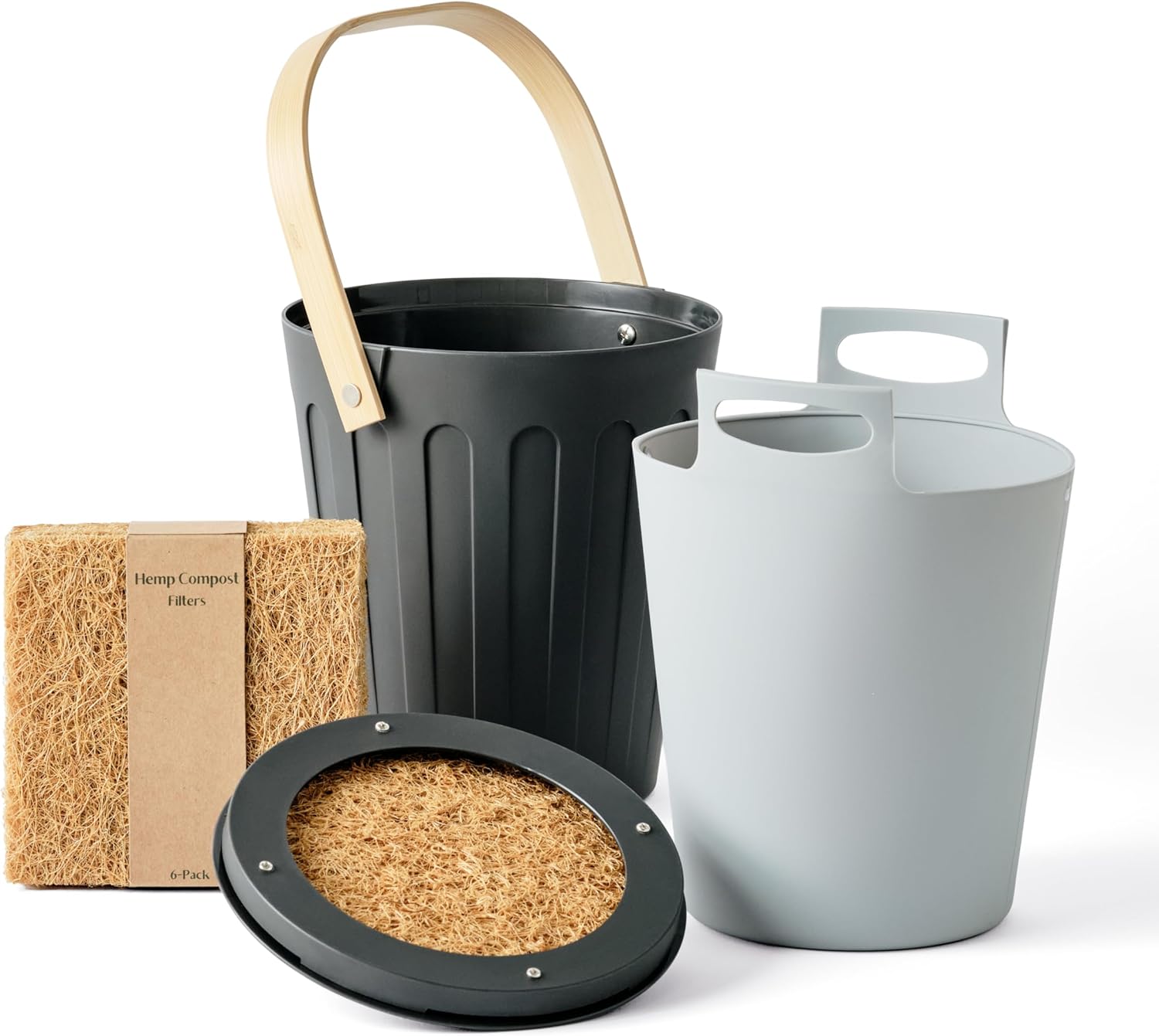 Martha Stewart Indoor Compost Bin Starter Bundle | Countertop Composting Bucket for Kitchen | .7 Gallon Capacity | Includes 6 Filters and Silicone Liner Bag | Plant Based Materials | Charcoal Black