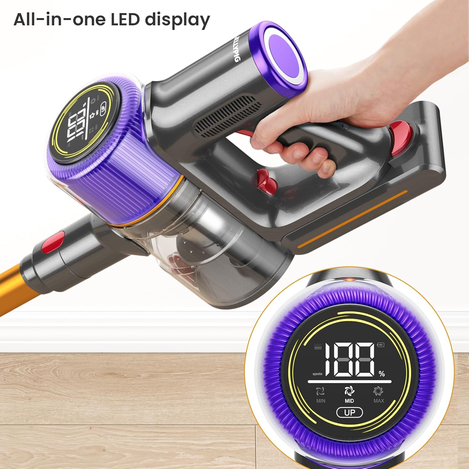 Cordless Vacuum Cleaner, 45Kpa 550W Powerful Vacuum Cleaners for Home , 60 Mins Stick Vacuum with Touch Screen, Anti-Tangle Roller Brush, Lightweight Vacuum Cordless for Pet Hair, Carpets, Hard Floors