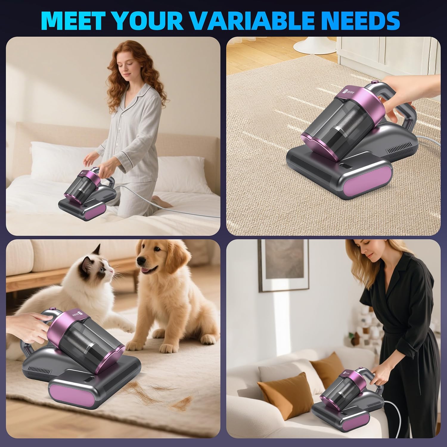 Mattress Vacuum Cleaner UVC 253.7nm Light with 16Kpa Strong Suction, 145°F Heat, Ultrasonic, HEPA Filter, Versatile Bed, Pillow and Couch Vacuum Cleaner (16.4ft Corded, 500W)