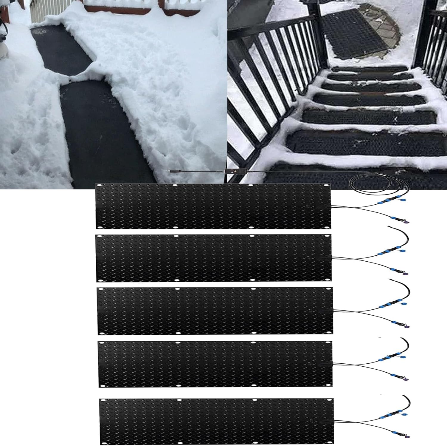 Graphene Heated Walkway Mats, Snow Melting Mat for Entrances Stairs, Non Slip Rubber Heating Sidewalks Mats w/Cord, Heated Outdoor Mat Snow Ice Melting Pad for Roof and Valley(5 Pcs,10IN x 35.4IN)