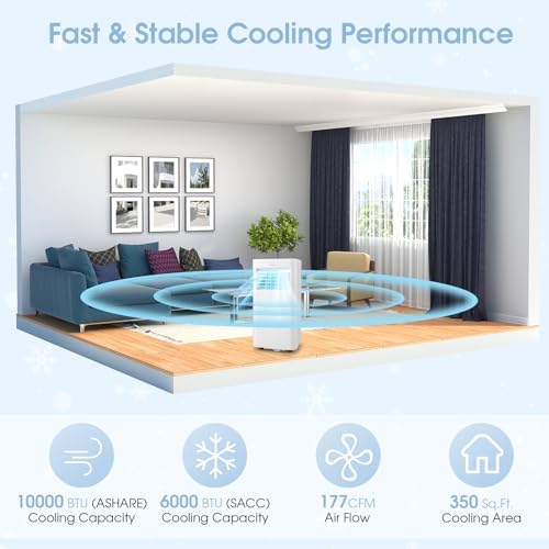 LDAILY 3-in-1 Portable Air Conditioner, 10000 BTU (ASHRAE) AC Unit w/Fan & Dehumidifier, Quiet AC w/ 1-24H Timer, LED Display, 2 Fan Speeds, 4 Wheels, Remote Control, Exhaust Hose & Window Kit