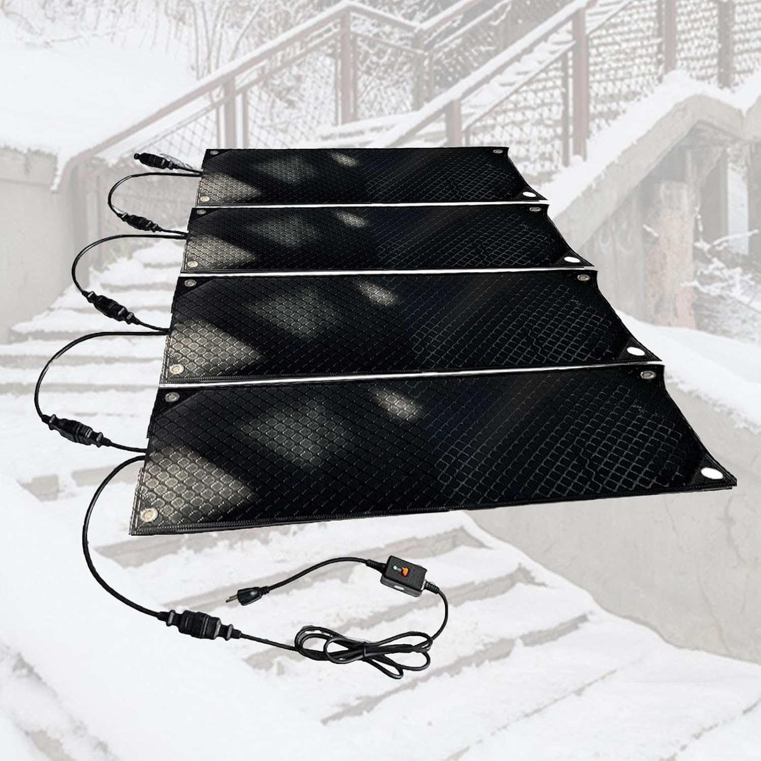 Heated Snow Mats for Stairs,Snow Melting Mats,Non-Slip Rubber,1.5m Power Cord，for Winter Outdoor Stair Step Doorway Walkway Driveway Roof