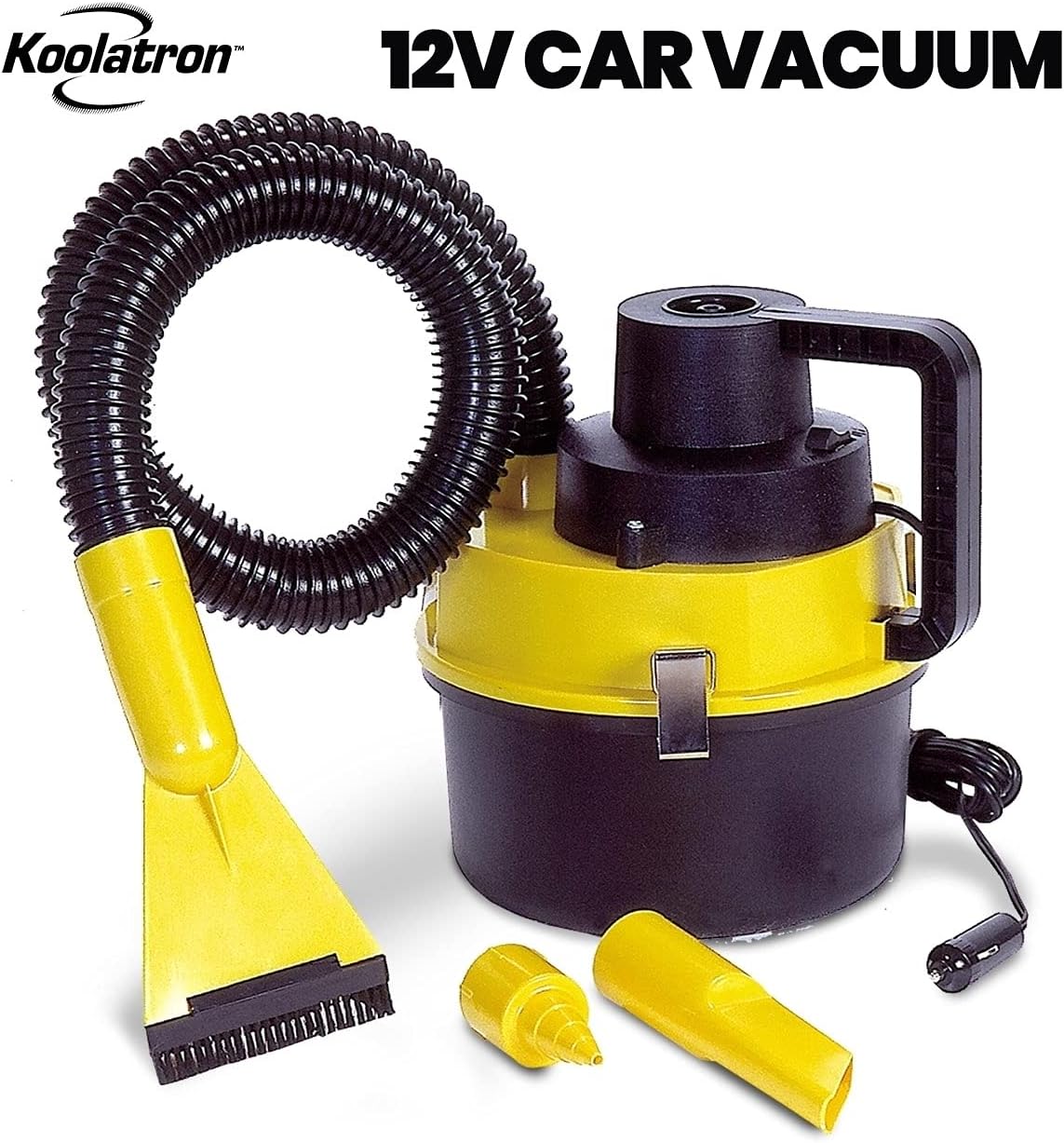 Koolatron 12 Volt Wet/Dry Canister Vacuum Cleaner - Handheld Car Cleaner with Attachments & Heavy Duty Suction, Compact and Portable Design, Ideal for Cleaning Vehicle, Truck, Carpet, Floor Etc