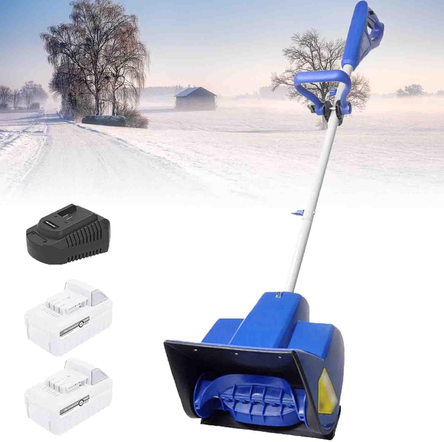 Cordless Electric Snow Shovel 24V - 2500 RPM, 28cm Clearing Width, 2 Batteries Included, Lightweight & Fold for Effortless Home & Outdoor Snow Removal