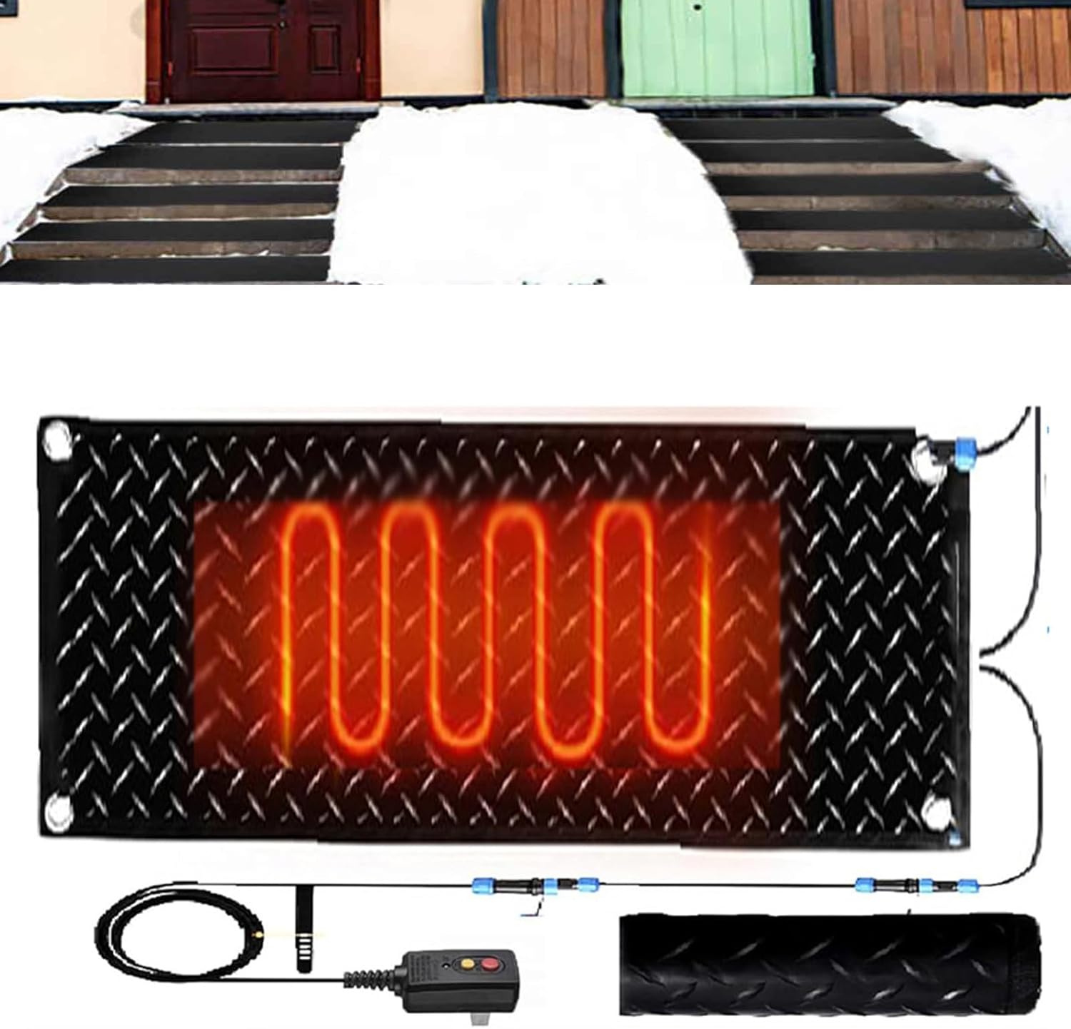 Heated Snow Melting Outdoor Mats 1/2/3/4/5 pcs PVC Heated Snow and Ice Melting Mat, Speed Snow and Ice Heated Pad for Winter Outdoor Stairs, Steps, Doorways, Walkways, Driveway(1 Pcs,10x48in/(