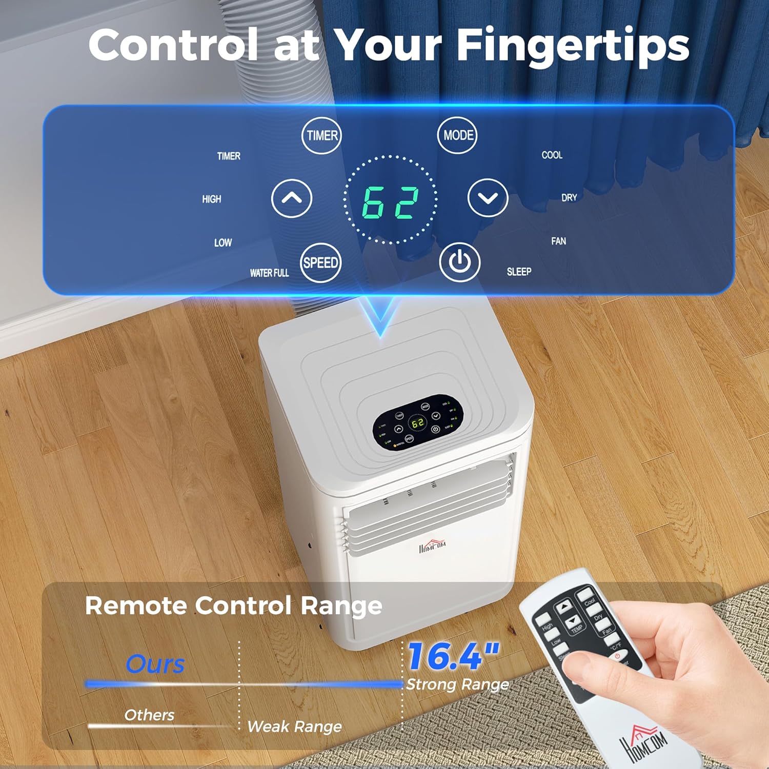 HOMCOM 8000 BTU Portable Air Conditioner, for Rooms Up to 344 Sq. Ft., 3-in-1 Portable AC Unit with Dehumidifier, Cooling Fan, Sleep, 24H Timer On/off, Remote, Window Installation Kits, White