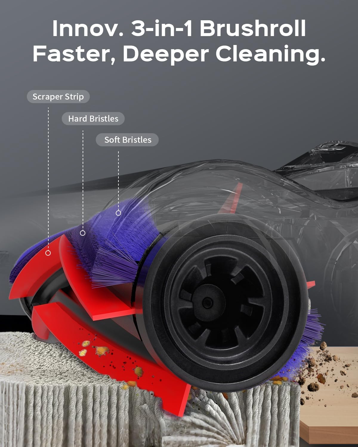 Cordless Stick Vacuum Cleaner – 3-in-1 Brush Roll for Hard Floors and Carpets, 55 Min Runtime Rechargeable Lightweight Vacuum with Green LED Headlight for Pet Hair and Dust Cleaning