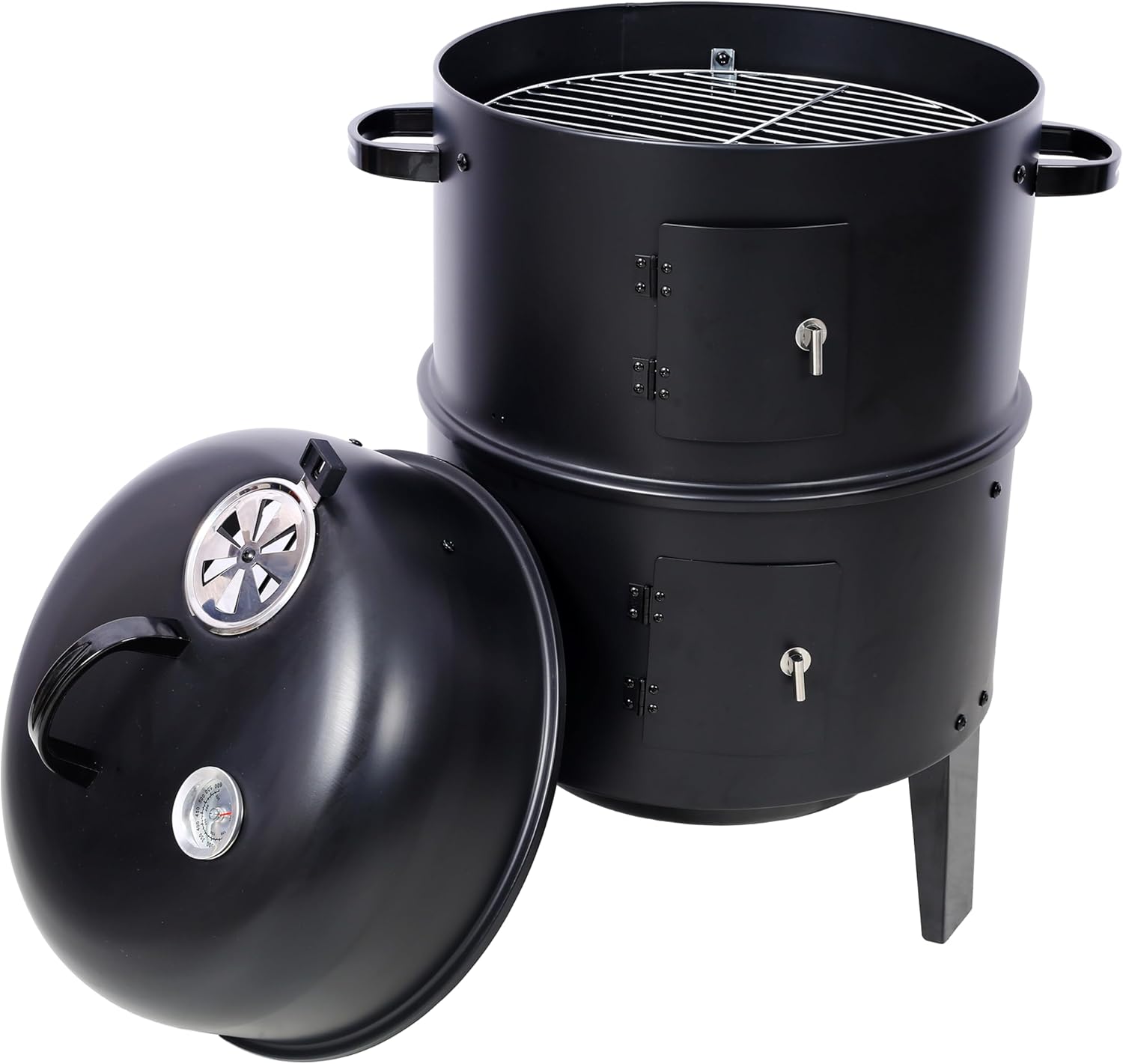 LuckyNote Charcoal Grill Wood Smoker Grills Outdoor Cooking 16 Inch Vertical Smoker Portable BBQ Grill for Camping, Black