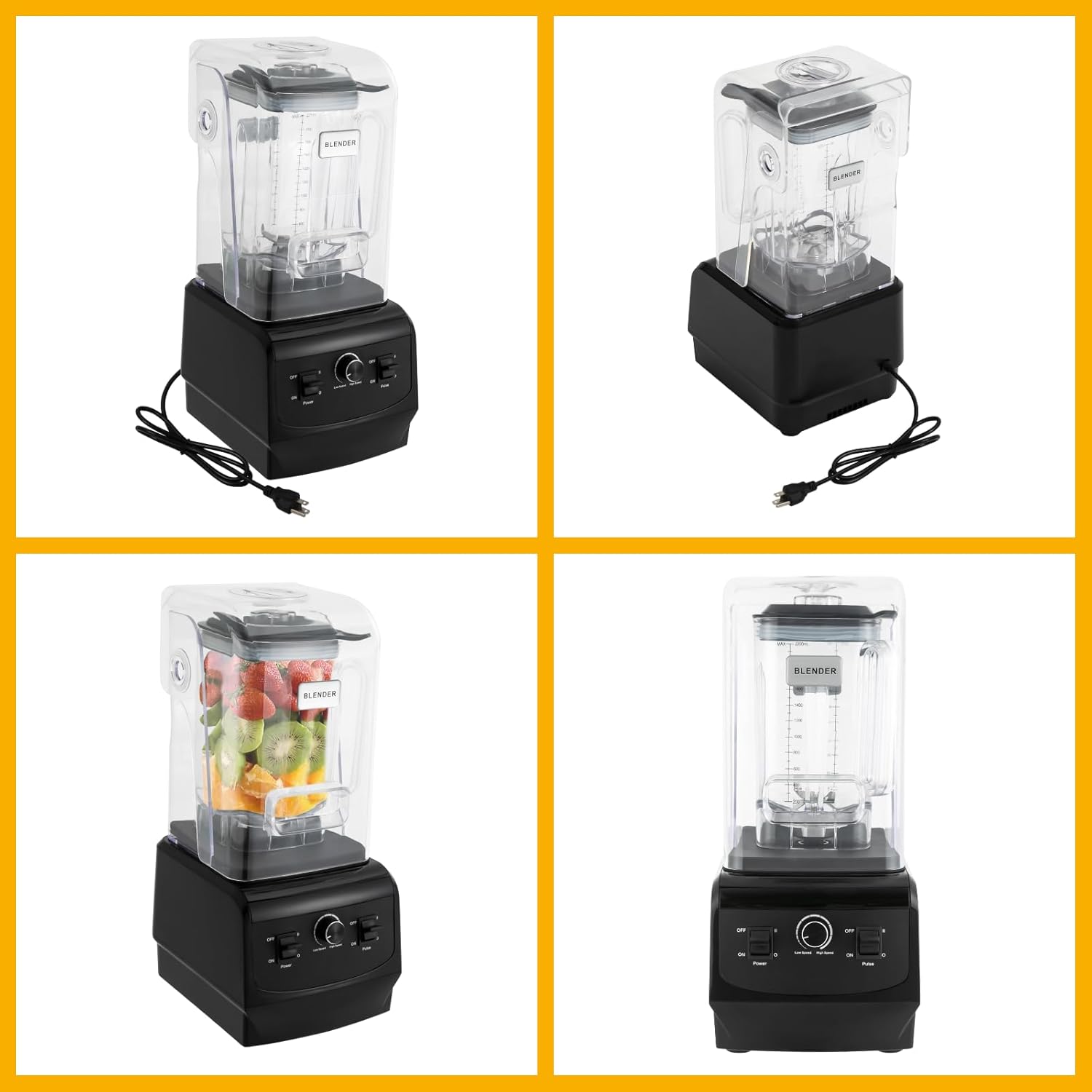Smoothie Machine w/ Pusher, 2.2L/74.4oz Electric Milkshake Blending Machine, 6-blade Speed Adjustable Grain Grinder, Tabletop Automatic Sauce Mixer, Commercial/Home Ice Crusher, 8.27*9.84*18.9in Black