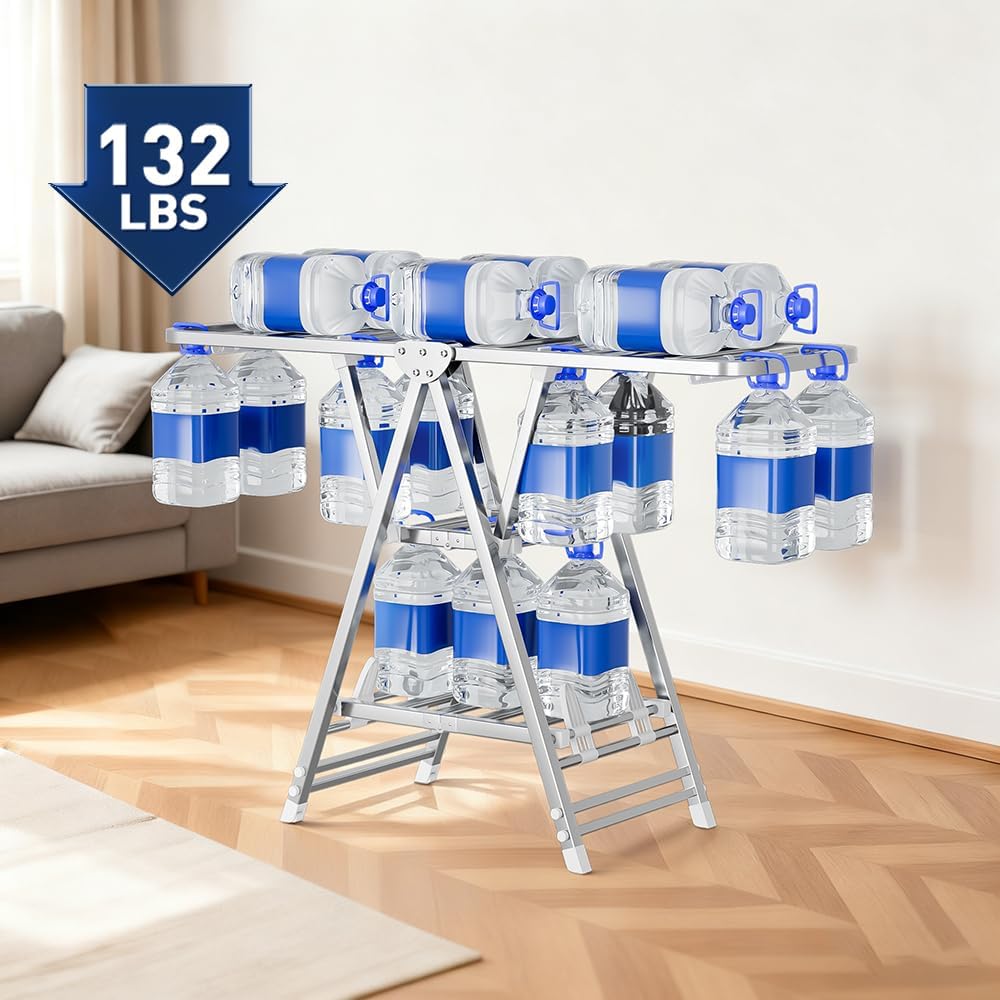 MIKEE Clothes Drying Rack,Stainless Steel Foldable Laundry Drying Rack with Height Adjustable Wings,Clothes Rack with Shoe Rack,Windproof Hanging Holes and Wheels，132 lb,Indoor Outdoor Use