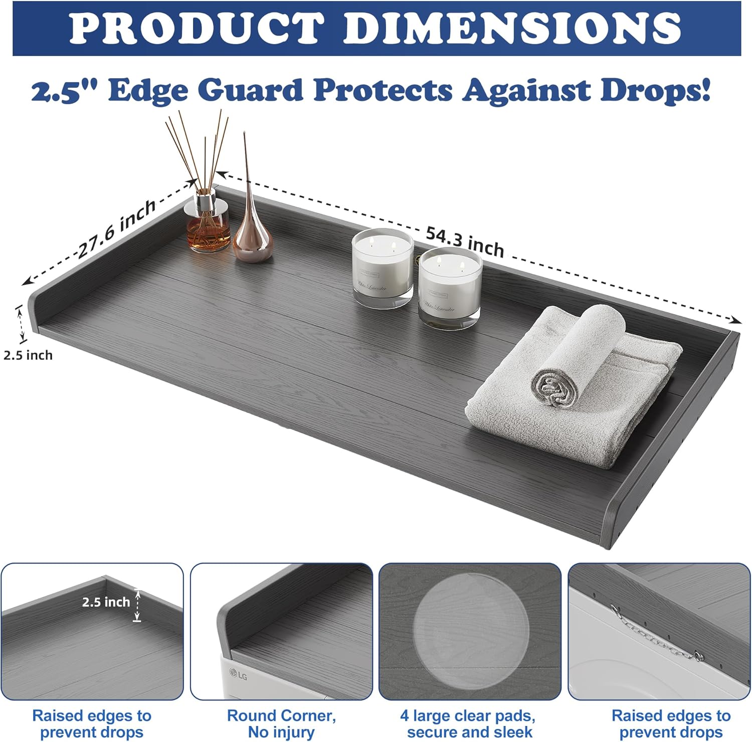 Washer Dryer Countertop HDPE No Installation - Washer and Dryer Topper Covers for The Top Laundry Room Organization and Storage Waterproof