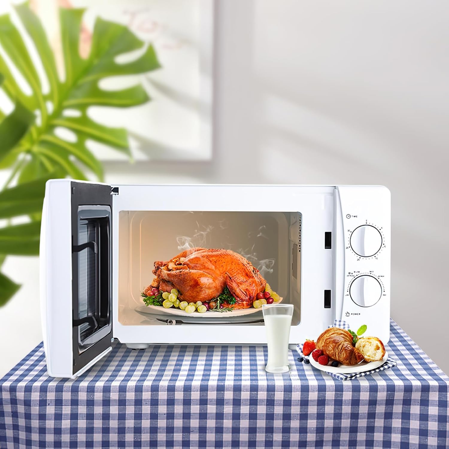 Compact Mechanical Microwave Oven, 25L Capacity, White Countertop Kitchen Appliance with Manual Timer and Temperature Controls